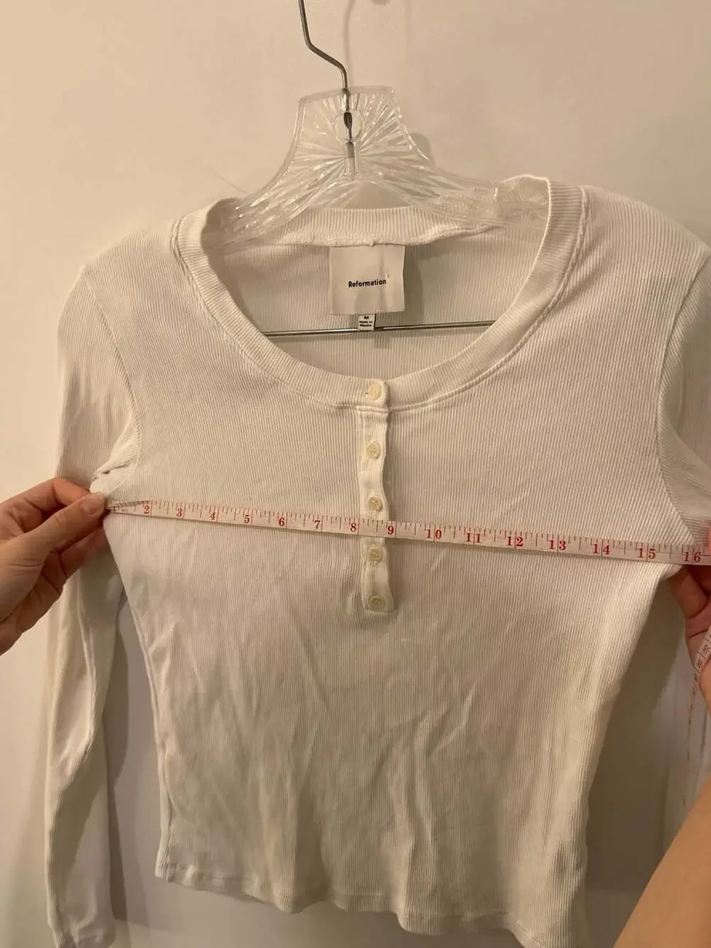 Reformation Ribbed Henley Long Sleeve Shirt White